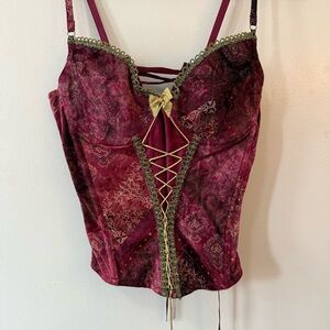 Elegant Burgundy Corset Top with Gold Accents